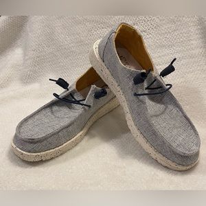 Hey Dude Chambray White & Blue Slip Ons